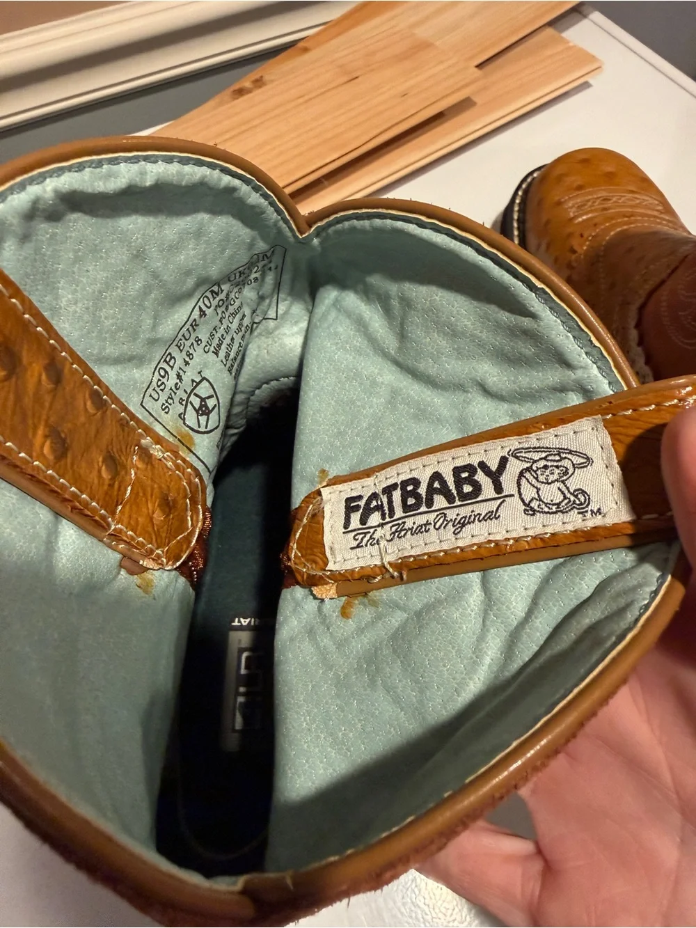 Ariat Fatbaby Tan Ostrich-Texture Pull-On Western Boots brand new with tags